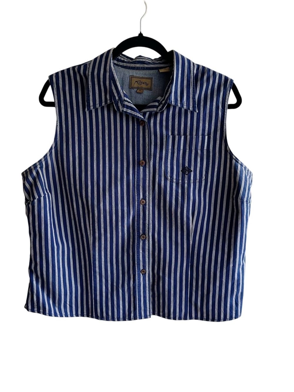Roper Striped Sleeveless Collared Button Front Western Top
